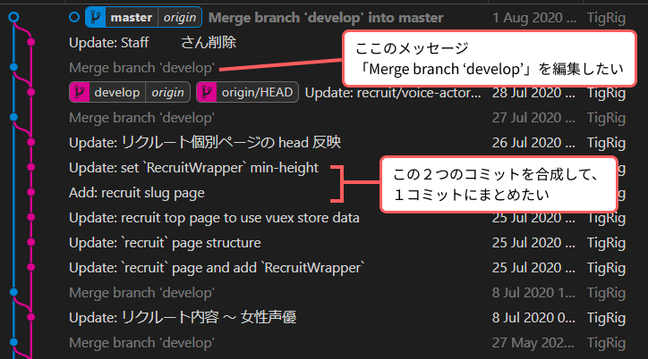 マージコミットを修正したい場面